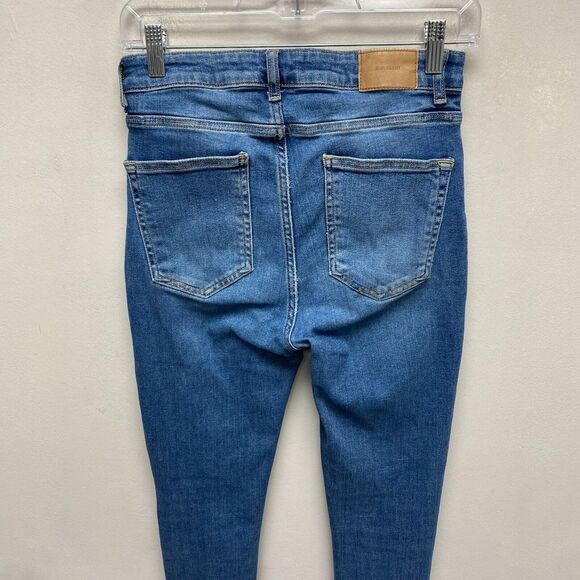 Zara Womens Blue High Rise Ripped Cuff Cut Off Skinny Medium Wash Denim Jeans 4 - Picture 6 of 10